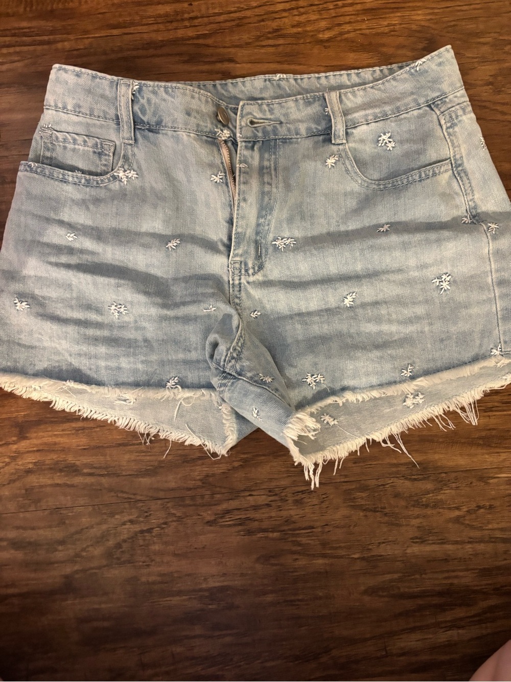 Altar’D State Embroidered Floral Light Blue Denim Shorts NEW